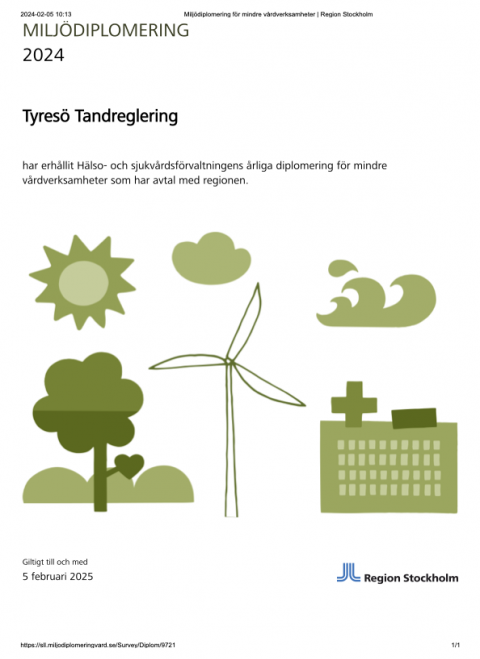 Miljödiplom Gullmarsplan Tandreglering
